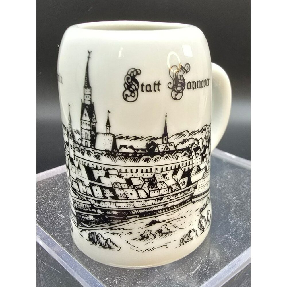 Vintage Siegling Porcelain Mini Stein Mug With Black Stadt Hannover Scene VL4044